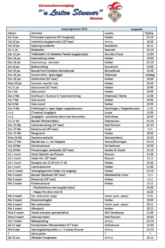 jaarprogramma Lesten Stuuver 2025